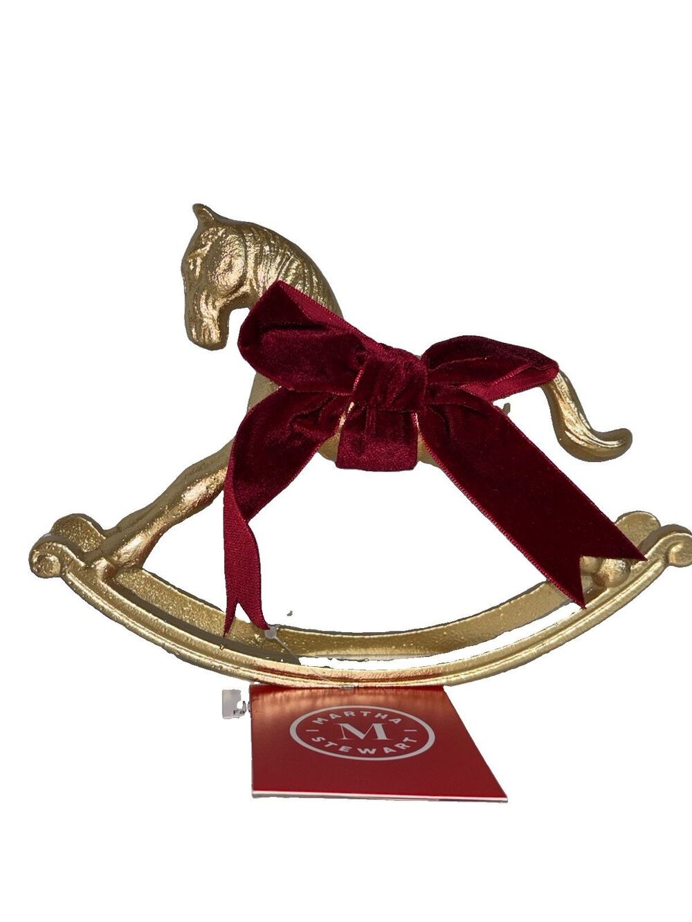 Martha Stewart Christmas Rocking Horse Figurine Gold Red Bow Holiday Decor Small